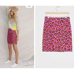 ANTHROPOLOGIE FARM RIO Leopard Print Skirt Halley Knit Mini Barbie - Size S Pink